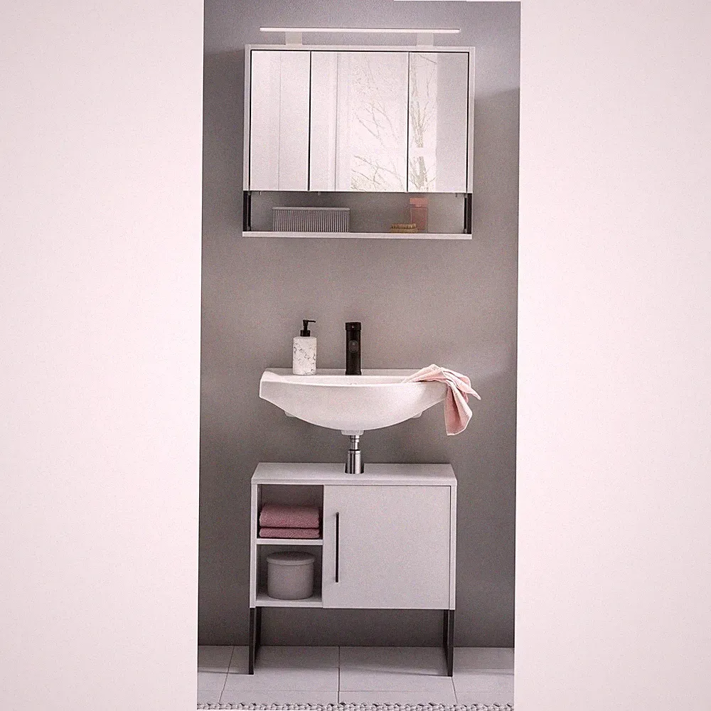 Waschplatz weiß Spiegelschrank Waschbeckenschrank modern mit Stauraum Badezimmer