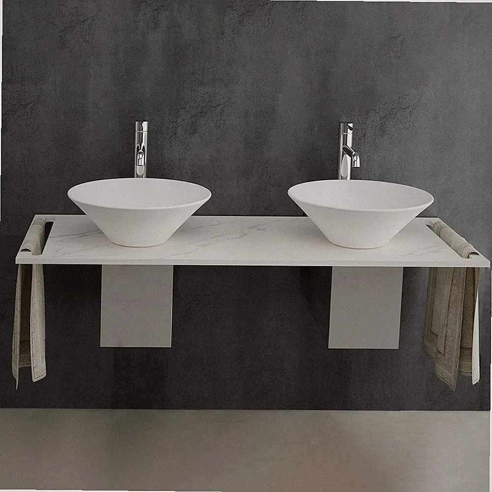 Waschtisch Badmöbel Set mit Badspiegel und Hochschrank Waschbecken Klein 130 cm