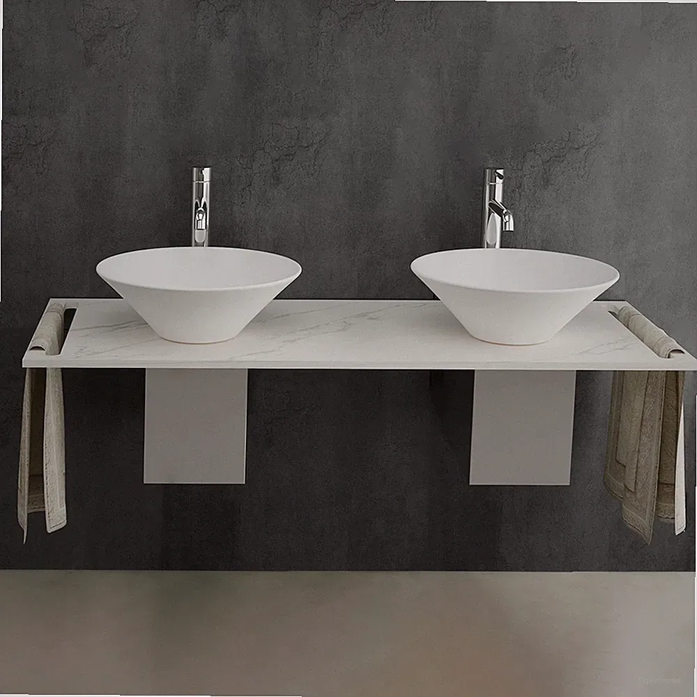 Waschtisch Badmöbel Set mit Badspiegel und Hochschrank Waschbecken Klein 130 cm