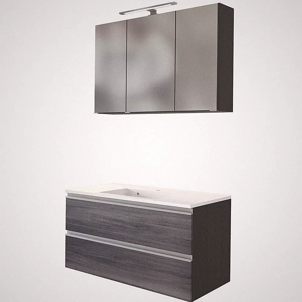 Waschtisch mit Unterschrank 100cm Waschbecken in Eiche grau Badezimmer Gäste WC
