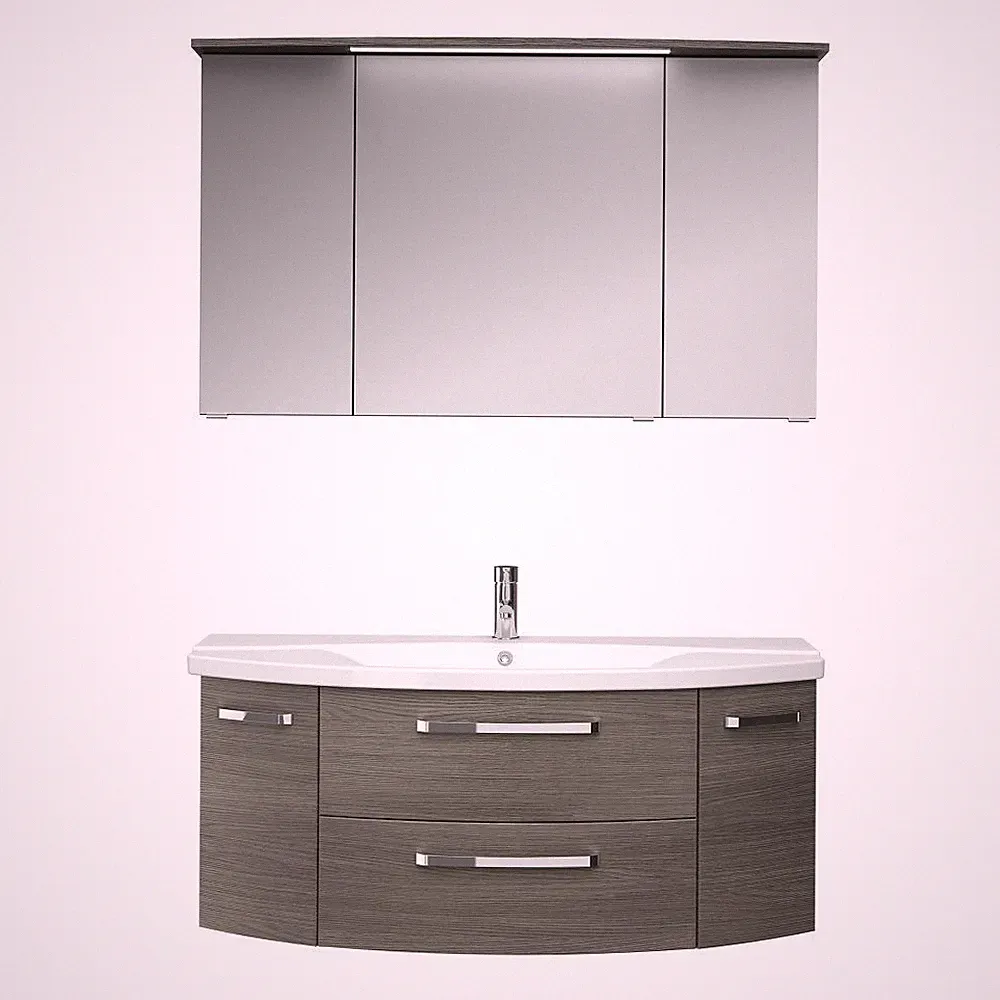 Waschtisch-Set Keramik-Waschbecken 121cm Spiegelschrank LED Bad-Möbel Graphit WC