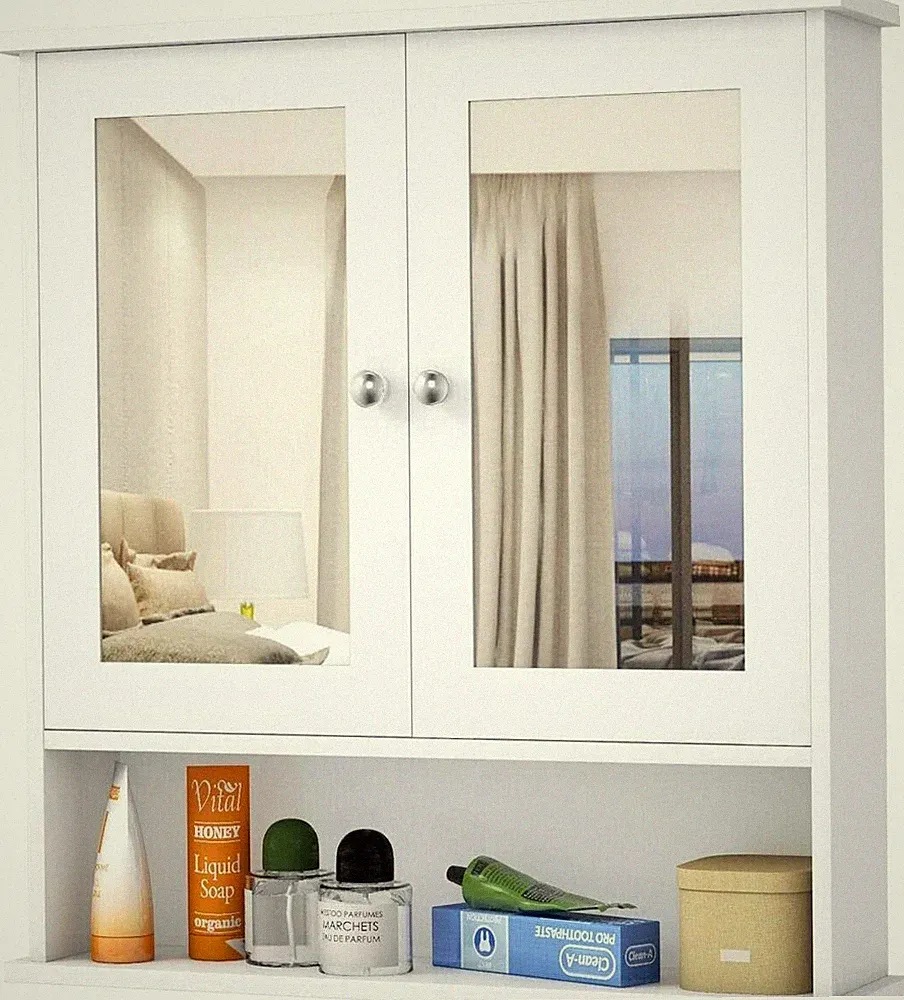 Weiß Holz Spiegeltür Badezimmer Schrank Aufbewahrung Toilettenartikel Medizin Make Up