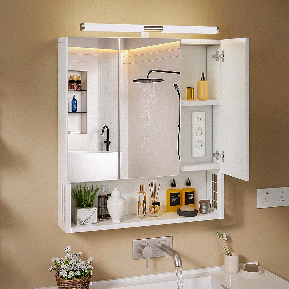 Weiß Wandschränke mit LED-Beleuchtung wandmontierter Badezimmerspiegelschrank