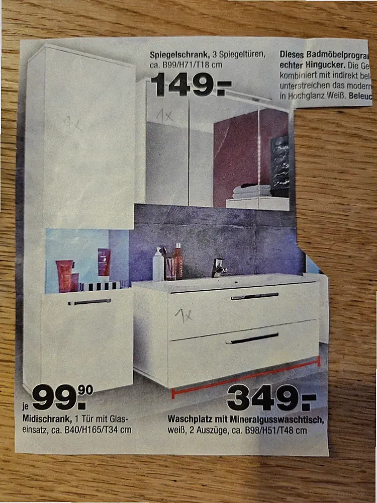 badmöbel set 3 teilig mit spiegelschrank