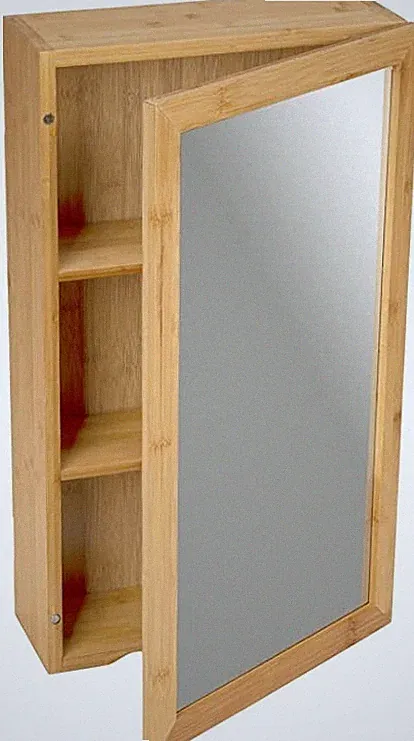 WENKO Spiegelschrank Bambusa – Schmaler Badezimmerschrank mit Spiegel