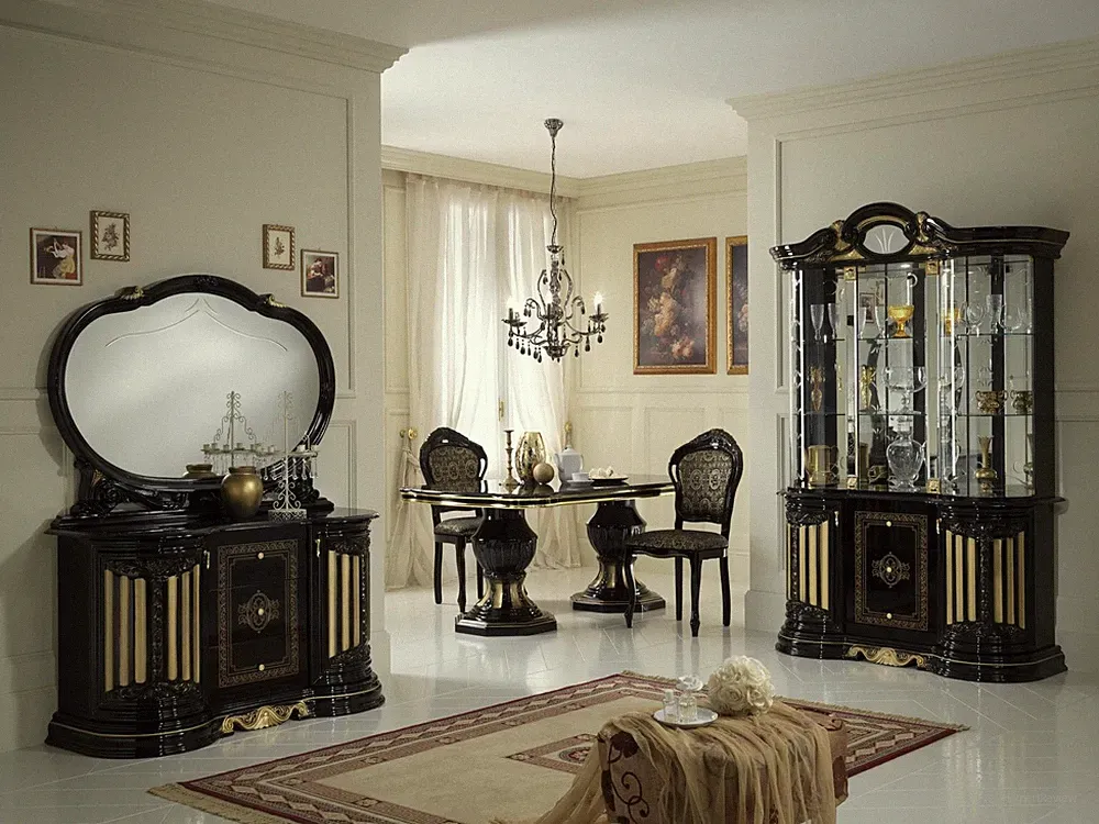 Wohnzimmer Set Vitrine Kommode Spiegel Esstisch Design Schrank Italienische 4tlg
