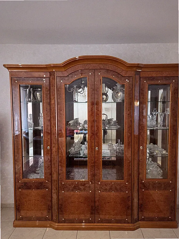Wohnzimmerschrank, Kirschbaum, Hochglanz, Glas, Perlmutt,Italienische Möbel