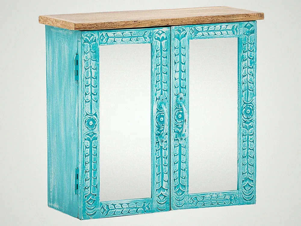 Blauer Spiegelschrank Bad