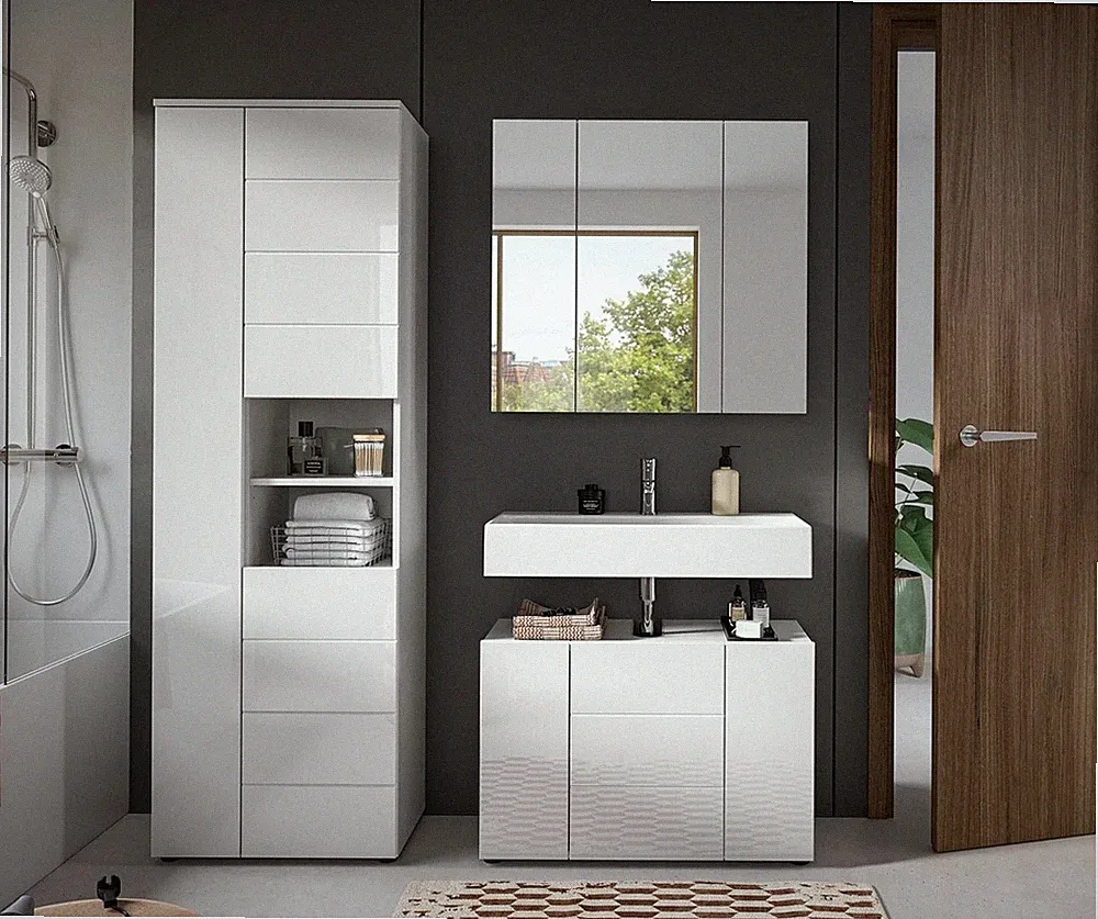 xonox 3-tlg. Badkombination Badmöbel Badset - Badezimmer Vira - 157x190x34 cm