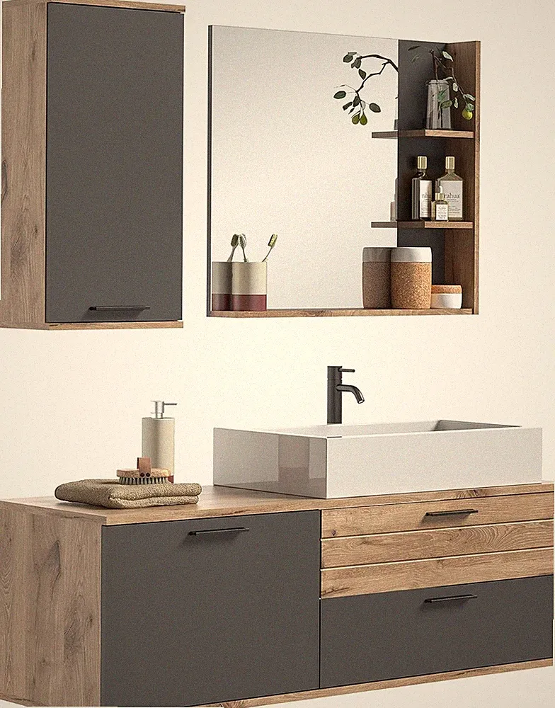 xonox 3-tlg. Badkombination hängend Badmöbel Set - Badezimmer Mason - 140x152x48