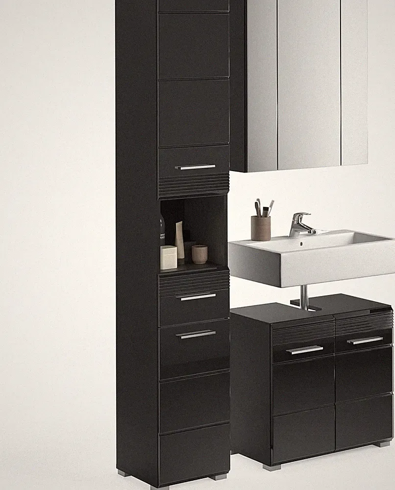 Xonox 3-tlg. Badmöbelset Badezimmerkombination Schwarz - Badezimmer Linus