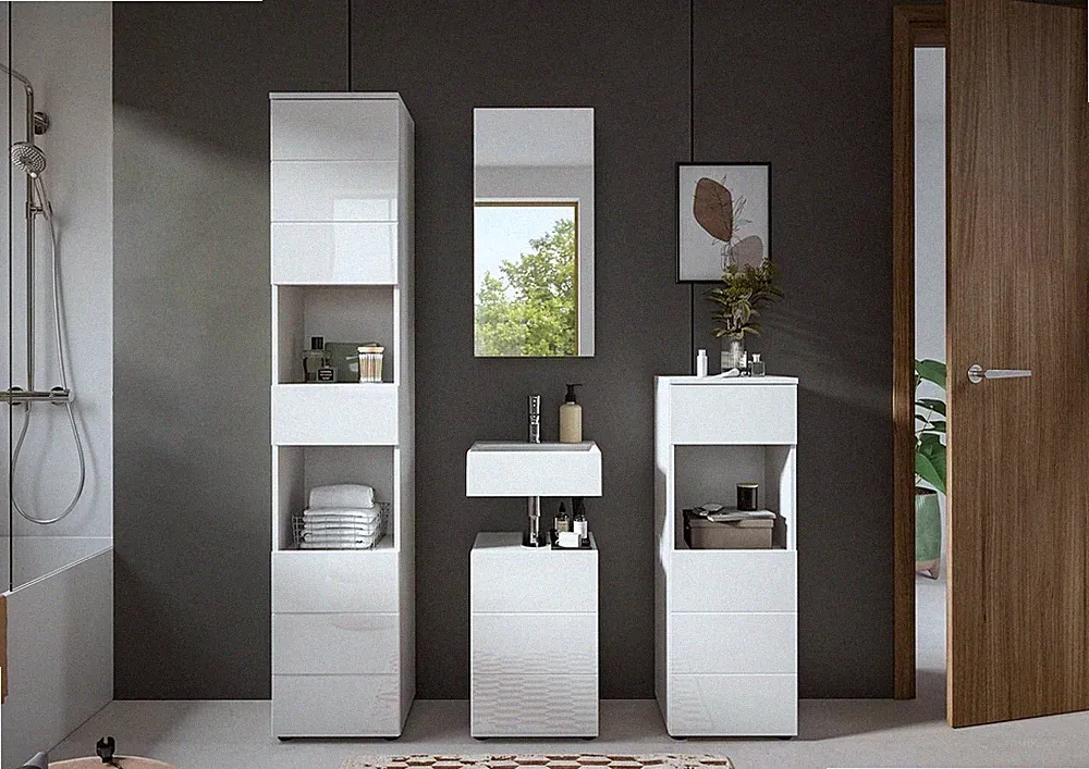 xonox 4-tlg. Badkombination Badmöbel Badset - Badezimmer Vira - 144x190x34cm