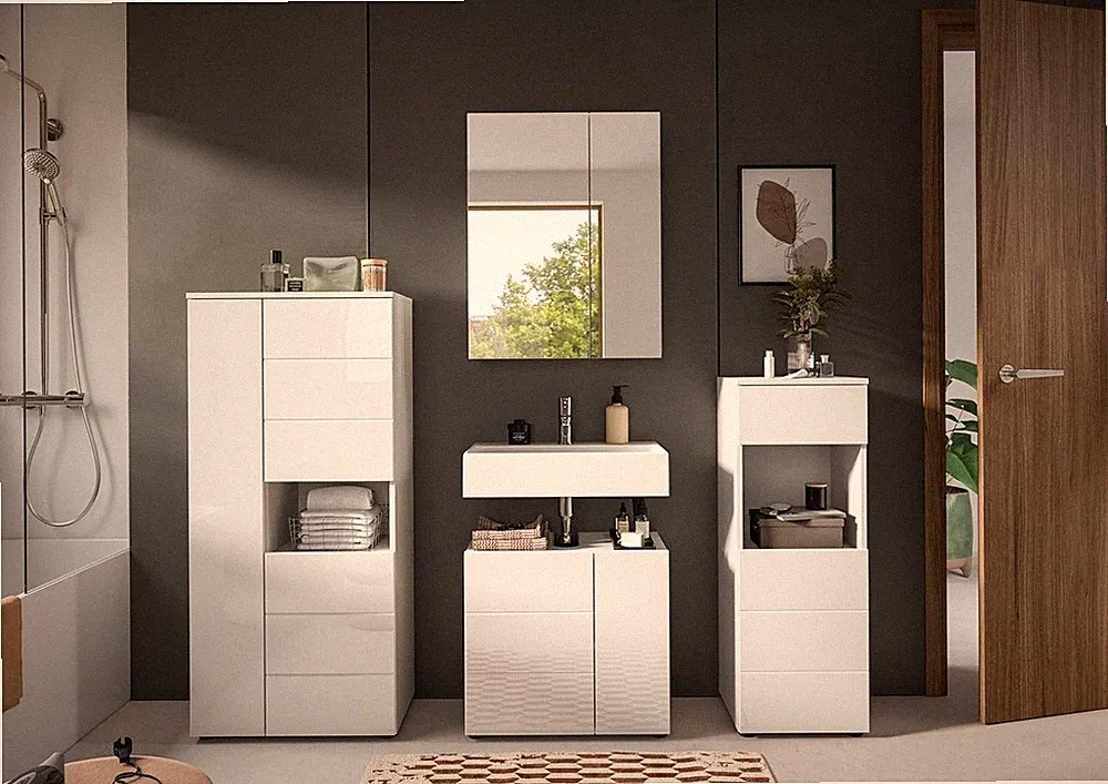 xonox 4-tlg. Badkombination Badmöbel Badset - Badezimmer Vira - 188x190x34 cm