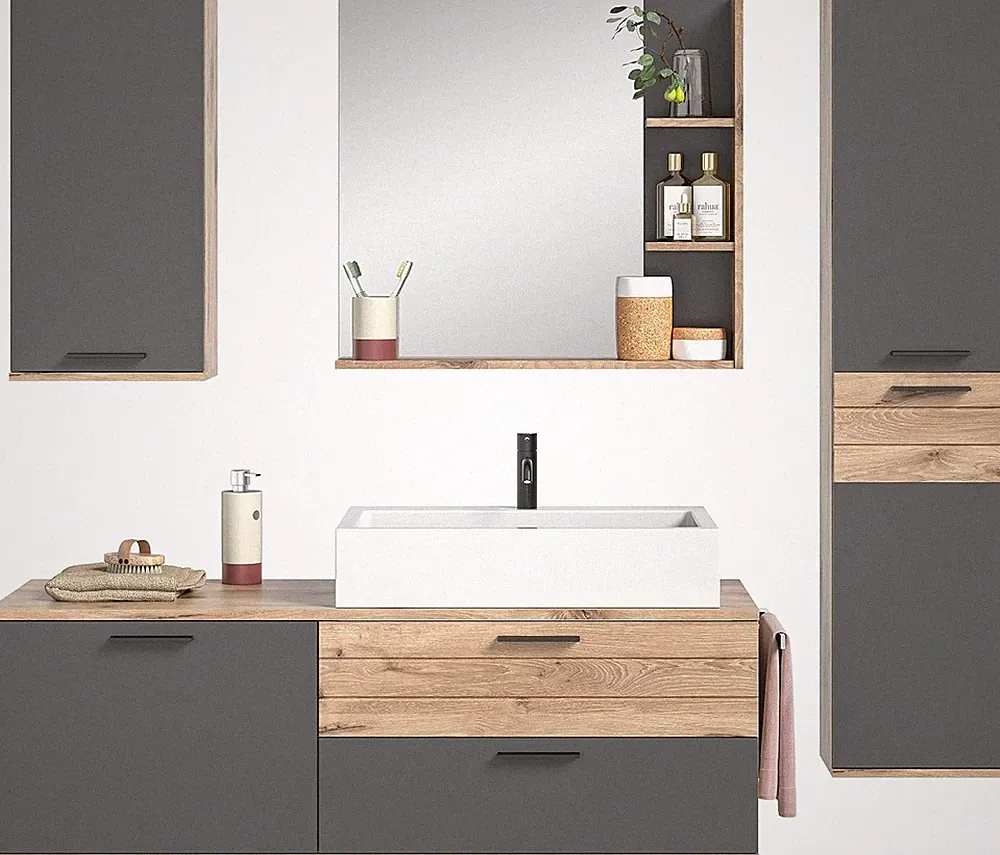 xonox 4-tlg. Badkombination hängend Badmöbel Set - Badezimmer Mason - 192x152x48