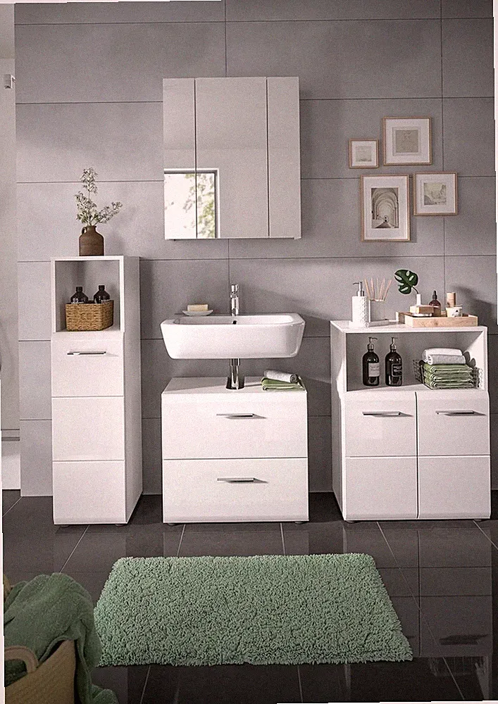 xonox 4-tlg. Badmöbelkombination Badmöbel Badset Set weiß - Bad Ice- 180x190x32