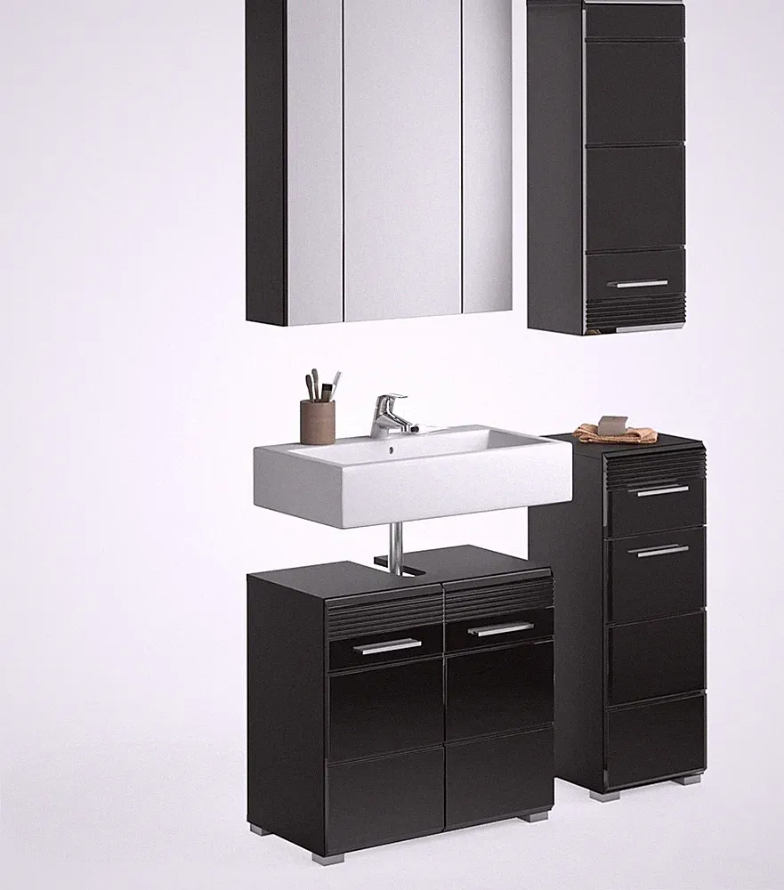 Xonox 4-tlg. Badmöbelset Badezimmerkombination Schwarz - Badezimmer Linus