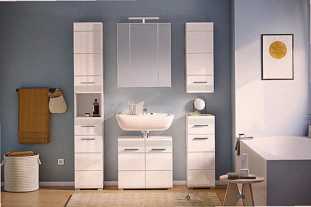 xonox 5-tlg. Badmöbelset Badmöbel weiß - Badezimmer Linus - 150x182x34