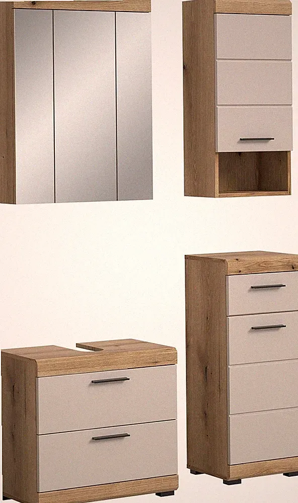 xonox Bad Scout 4-tlg. Badkombination Badmöbel Badset in Eiche Beige 112x191x34