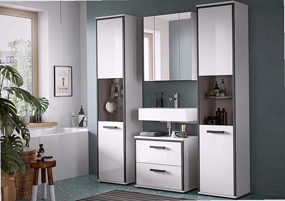 xonox Badezimmer Kojak 4 tlg. Badkombination Badmöbel inkl. Bekeuchtung 171x188