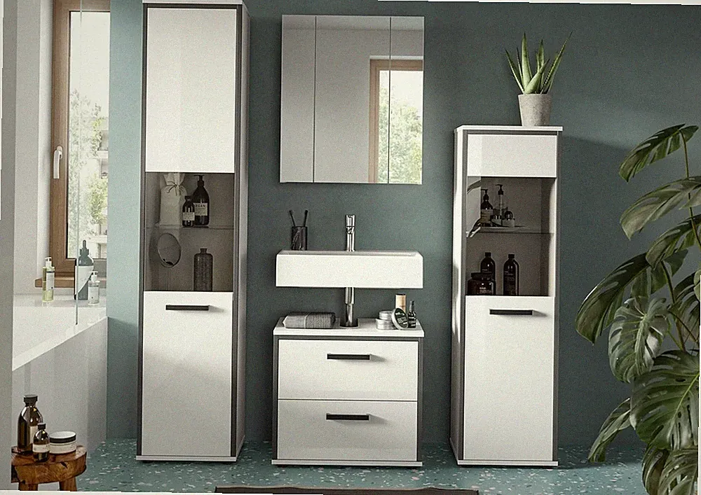 xonox Badezimmer Kojak 4 tlg. Badkombination Badmöbel inkl. Beleuchtung 171x188