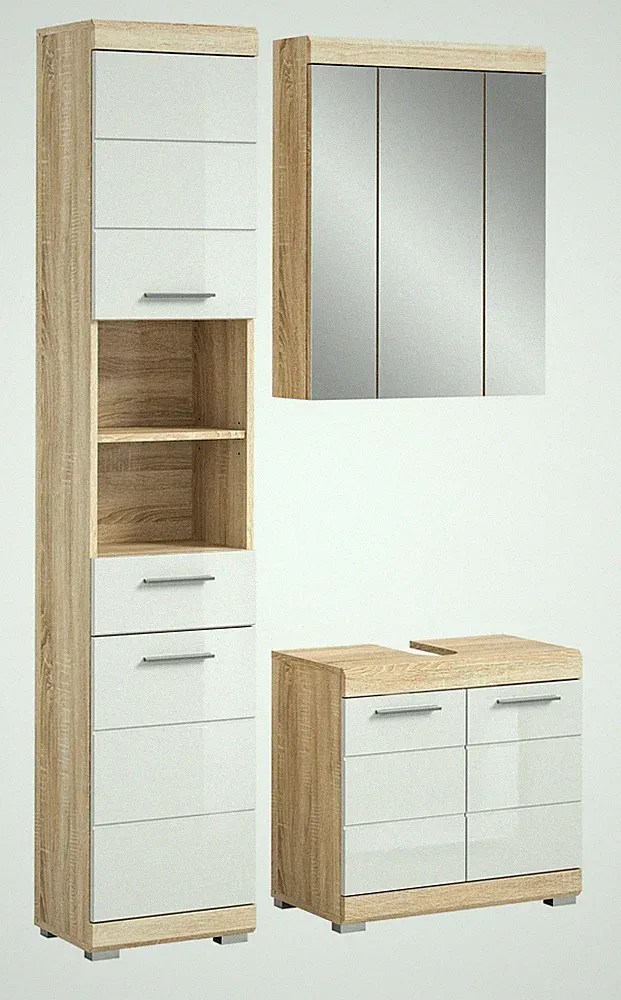 xonox.home 3 tlg. Badmöbel-Set Unterschrank Spiegelschrank Schrank Sonoma Eiche