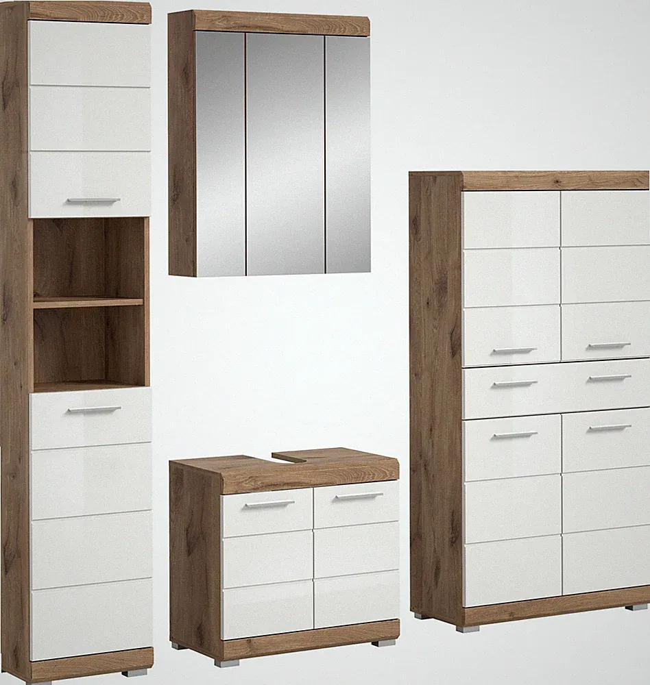 xonox.home 4 tlg. Badmöbel-Set Badkombi Badschränke Wave Nox Oak 204x191x34cm