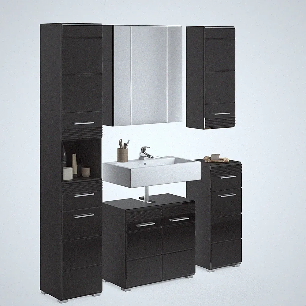 xonox.home 5 tlg. Badmöbel-Set Badezimmermöbel Badschränke Linus schwarz 151x182