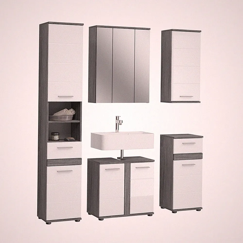 xonox.home 5 tlg. Badmöbel-Set Badezimmermöbel Blake Rauchsilber 164x191x34 cm