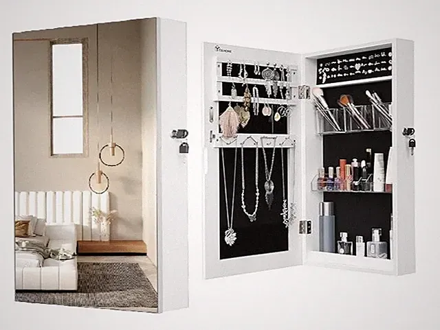 YITAHOME Spiegel-Schmuckschrank Schmuckkasten Wandmontage abschließbar Weiß Neu
